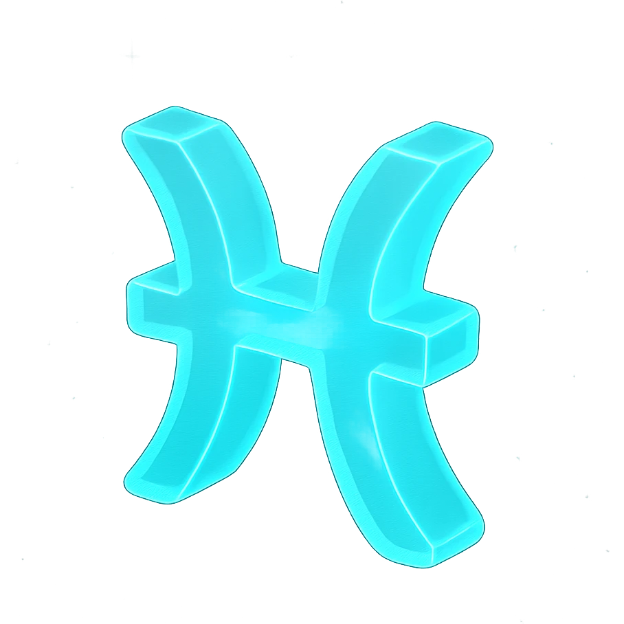 "A minimalistic glowing zodiac symbol ♓, centered on a dark cosmic background, symbol color #00d9ff, clean design, modern and luminous" emoji
