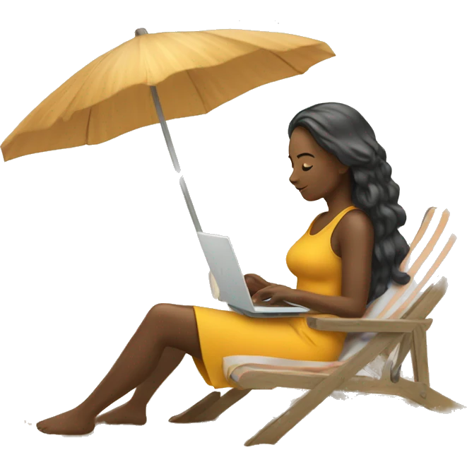 women work remotly at the beach emoji