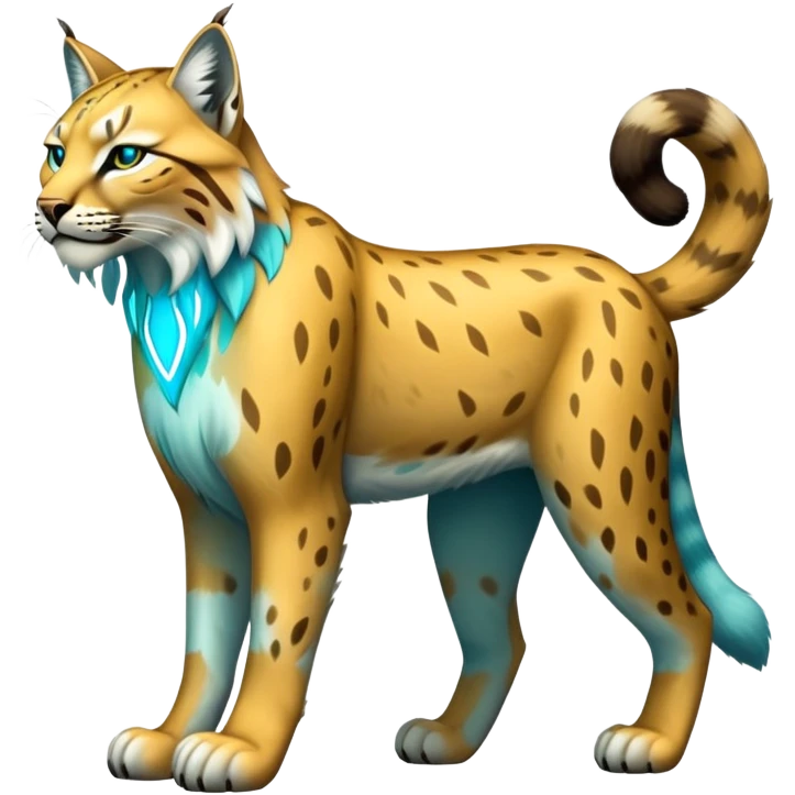 Yellow and cyan Electric-type Bobcat-Lynx-Lion-Fakémon full body emoji