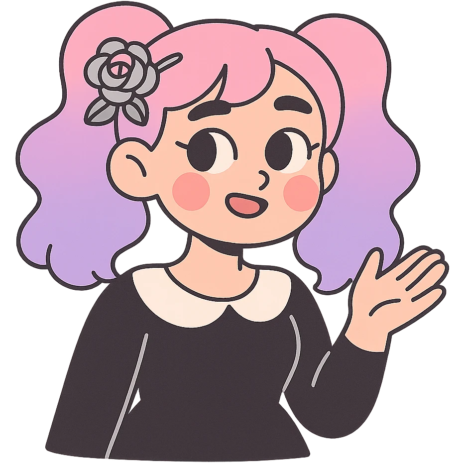 pastel goth hairpin, silver, pastel rose, elegant and cute emoji