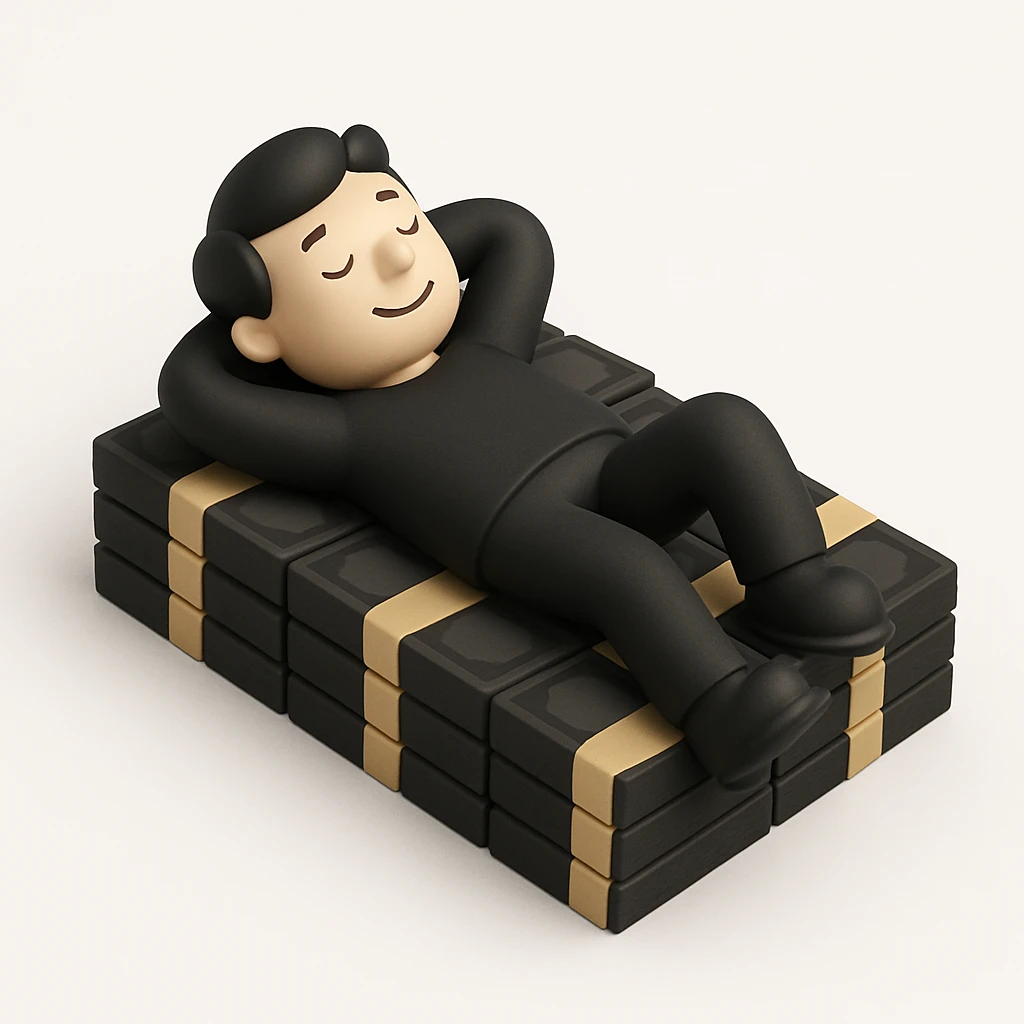 happy person napping on mattress of money emoji