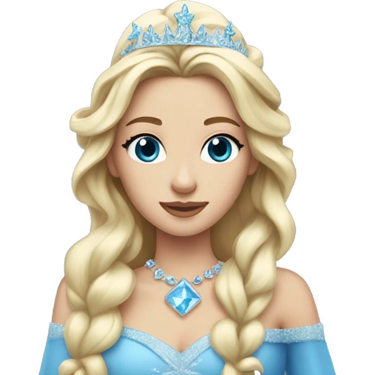 snow princess long blonde hair wearing an ice crown and a blue gown emoji