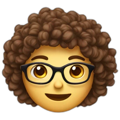 Cheveux bouclés bruns lunettes emoji