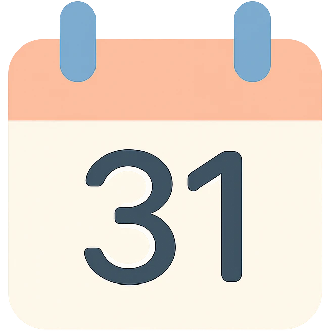 number 31, lineal color icon style, clean and modern, with color fill and no outlines emoji