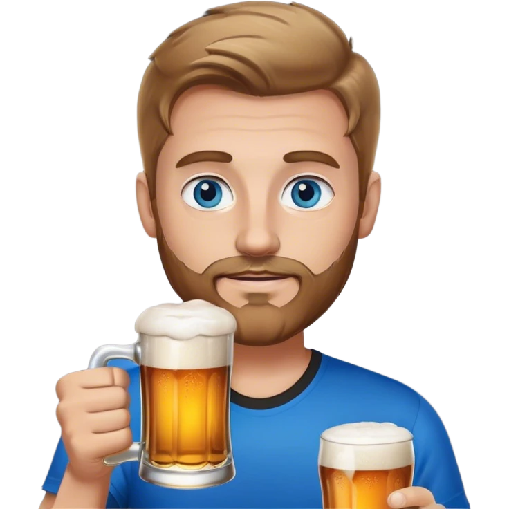 finance white guy light brown hair blue eyes wearing black holding beer, light facial hair emoji