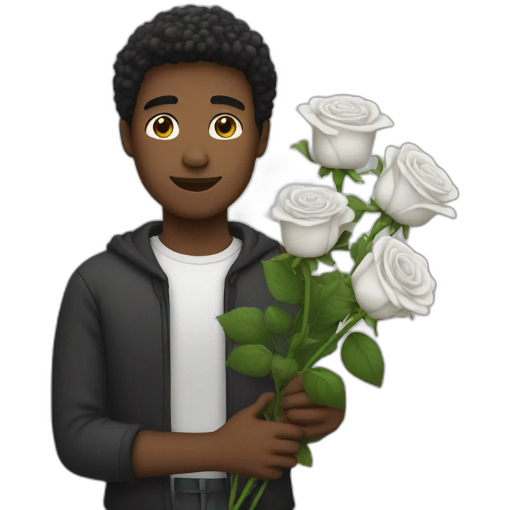 Guy holding black and white roses emoji