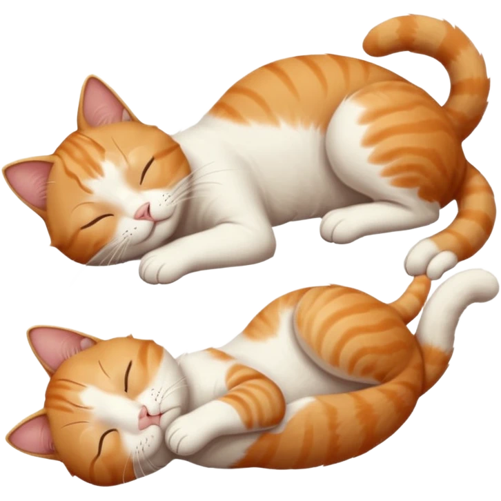 ginger and white small cat eyes closed lying down upside down with paws stretched out straight in different directions emoji