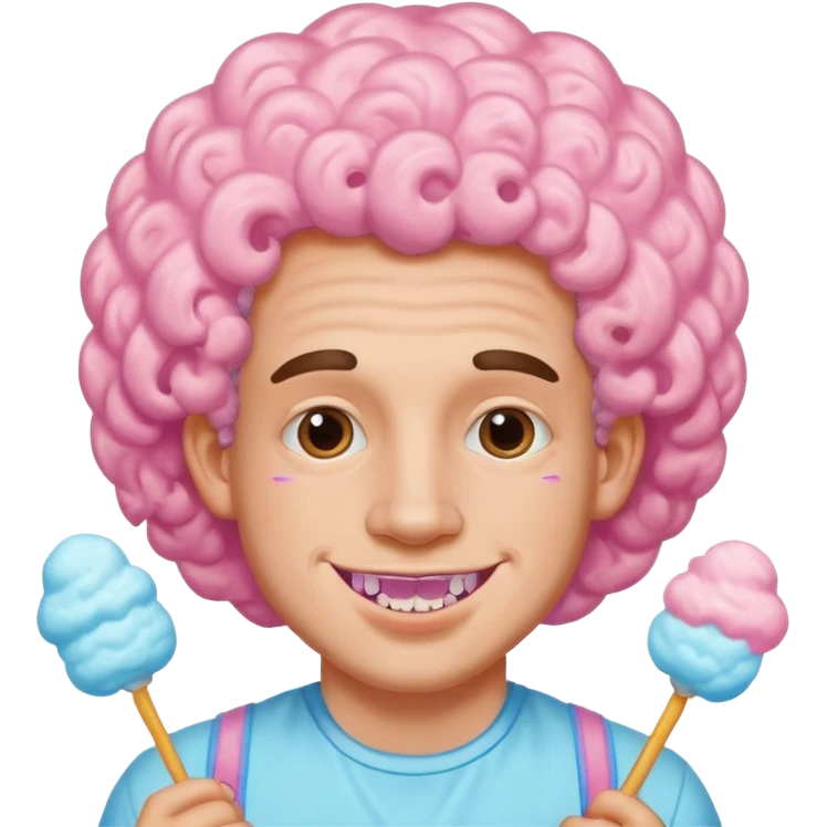 very cheerful colorful puffy curly haired man made out of cotton candy with braces and tattoos and just face  emoji