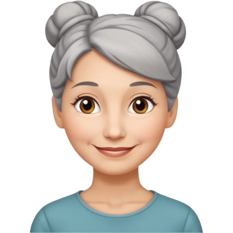 50 y.o. woman grey hair, subtle smile, hair in a bun  emoji