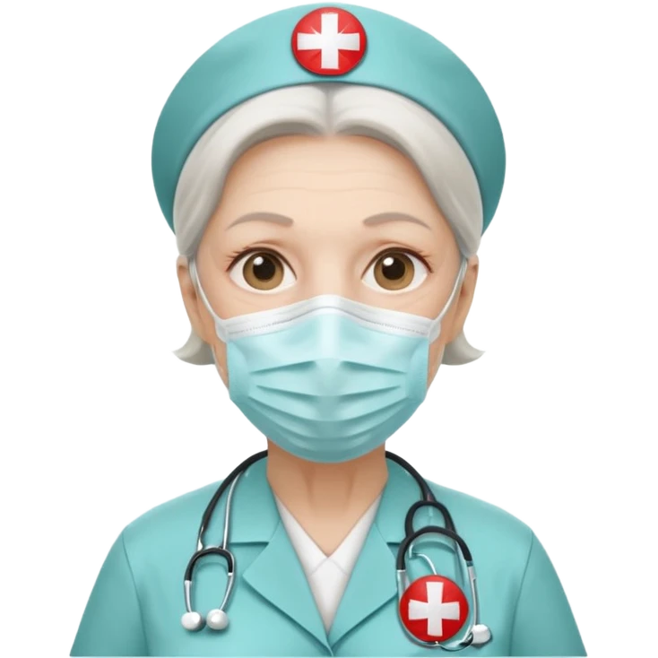 Old, female, wearing mask, solemn, nurse uniform
 emoji