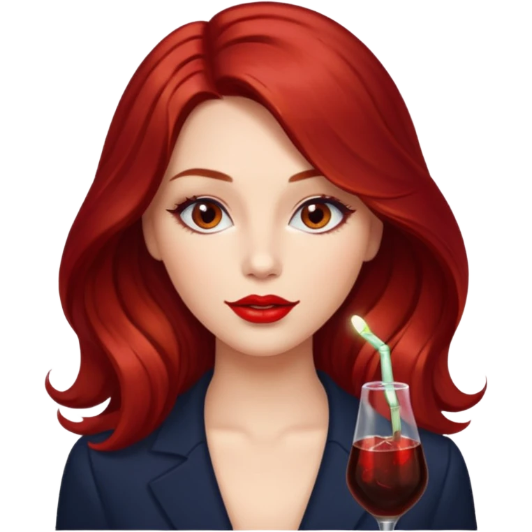 Draw a young glamorous woman with LONG cherry cola hair in a centre hair part styled slightly wavy emoji