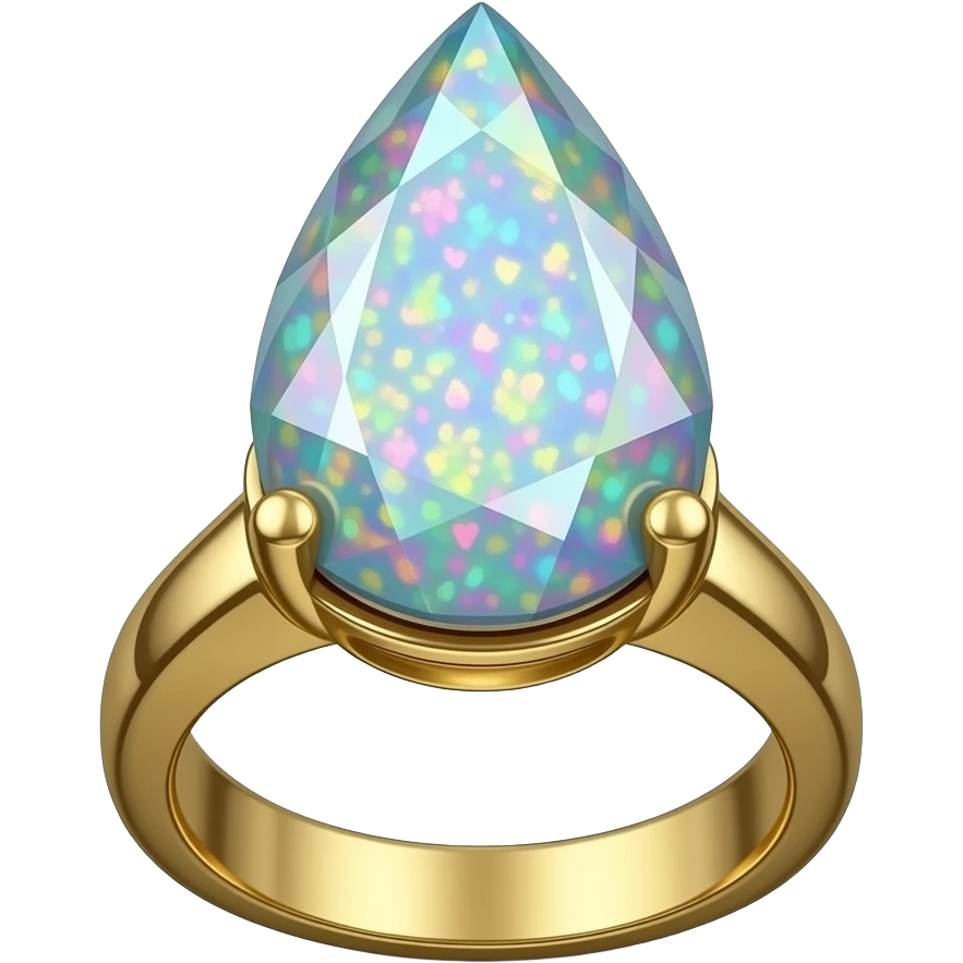 Hyperrealistic mirco-detailed beautiful crystal opal tear drop gemstone with sparkling play on color 10k gold ring, isolated 3d rendering, high definition. Must have no emoji faces no emoji icons no human figures emoji