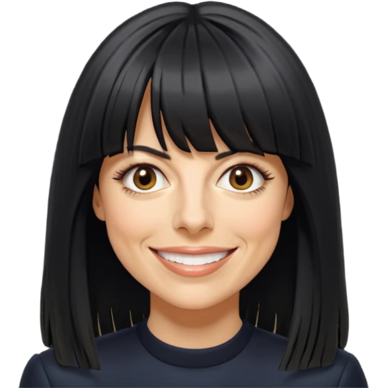 Claudia Winkleman with a very thick long fringe emoji