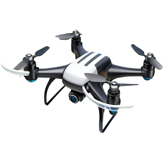 An icon showing a racing quadcopter drone in the foreground, flying at high speed through a course filled with obstacles and checkpoints. Other drones zoom in the background over a dynamic landscape. Transparent background highlights the thrill and precision of drone racing. emoji