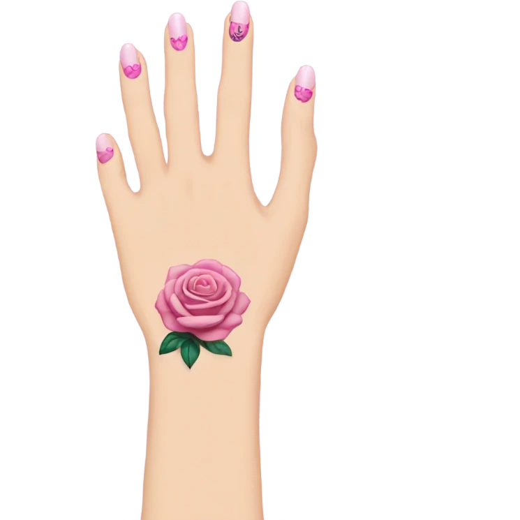White girl arm with pink nails and tattoos emoji