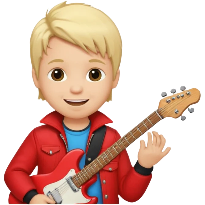 guitar rock player, baby head, red jacket emoji