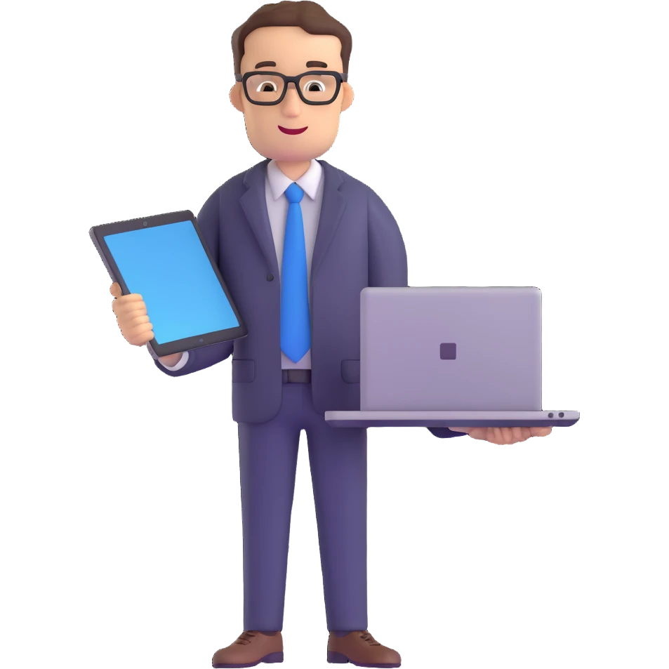 male teacher holding a laptop, teaching online emoji