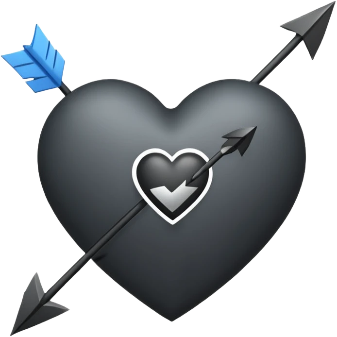 Black heart with cross arrow. Don't use red colour . Use normal Arrow which goes from one side and come out of other . Don't use fancy arrow. Make it that it goes from bottom right to come on top left. Don't use red colour. Use only one arrow 💘 emoji