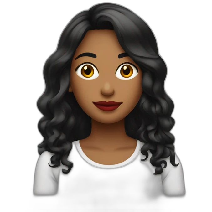 chica pelo largo negro liso con pecas en la zona de la narizsonrisa bonita y labios rojos emoji