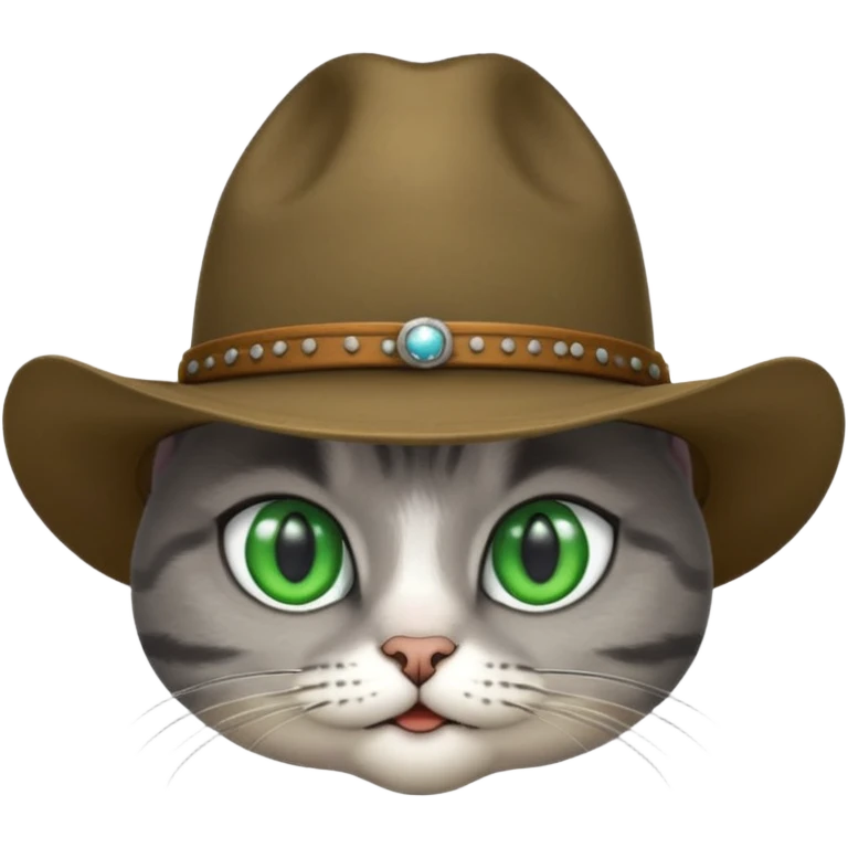 Gray short hair cat head only wearing cowboy hat emoji