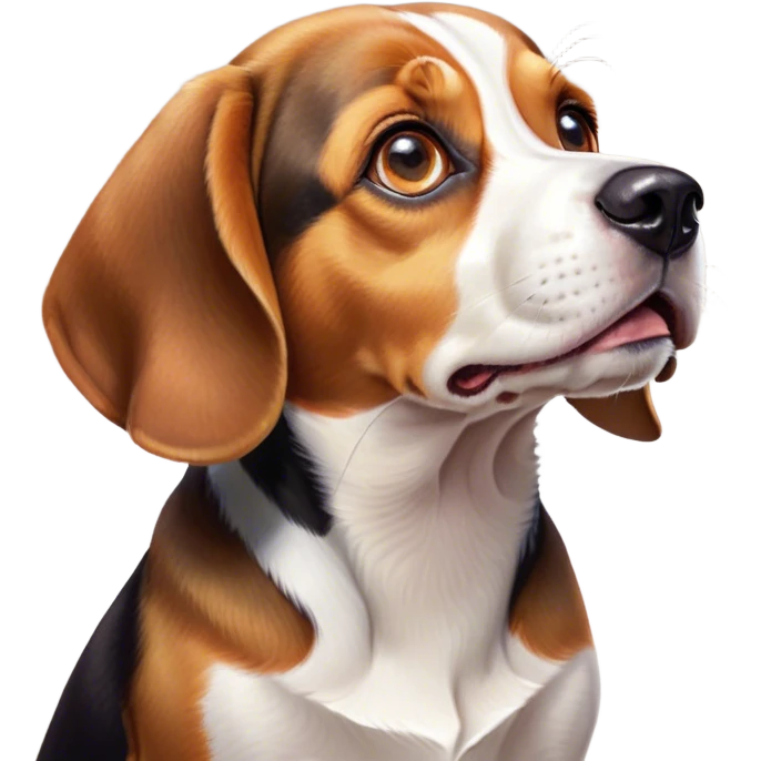 Cinematic Comical Beagle Portrait Emoji, Head tilted dramatically with an exaggeratedly shocked or offended expression, featuring a short tri-color coat of white, brown, and black, wide, expressive hazel eyes filled with exaggerated disbelief, Simplified yet hilariously expressive features, highly detailed, glowing with a slightly sassy glow, high shine, dramatic yet playful, stylized with an air of attitude, bright and endearing, soft glowing outline, capturing the essence of a sassy and over-the-top pup, so meme-worthy it feels like it could side-eye its way into internet fame instantly! emoji