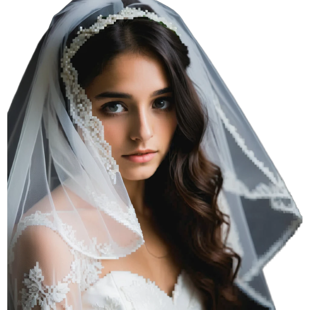 beautiful girl with long hair getting married veil covering face emoji