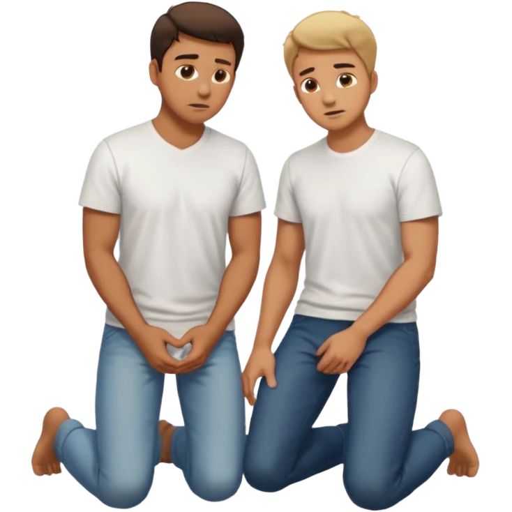 a guy standing up and another guy on both of his knees in front of said guy standing up who is loookg down at him and guy on knees is looking up at him emoji