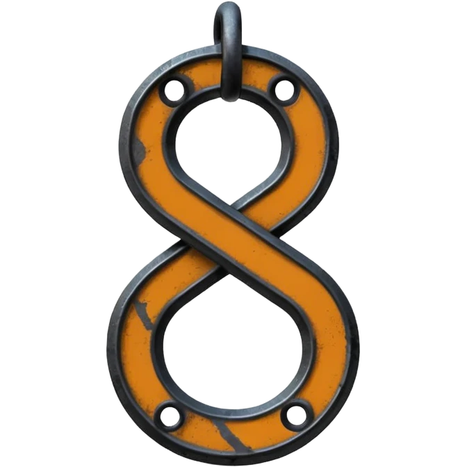 Emoji, gothic chain link shaped as number 8, forged from matte black steel, industrial form, subtle metal texture, no glow, no neon, flat emoji design, centered, transparent background emoji