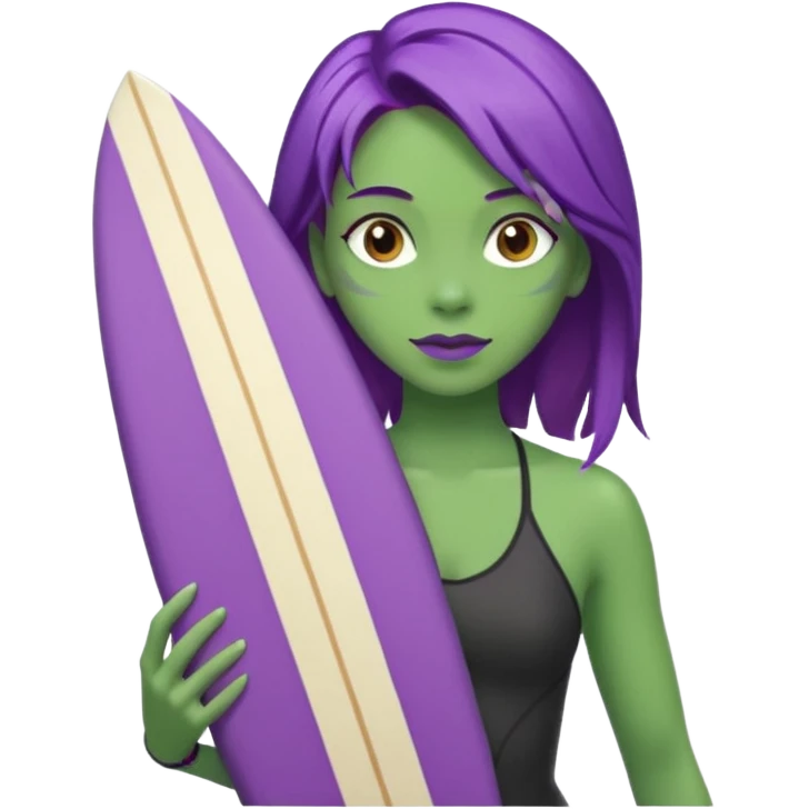 purple hair green skin woman with surfboard emoji