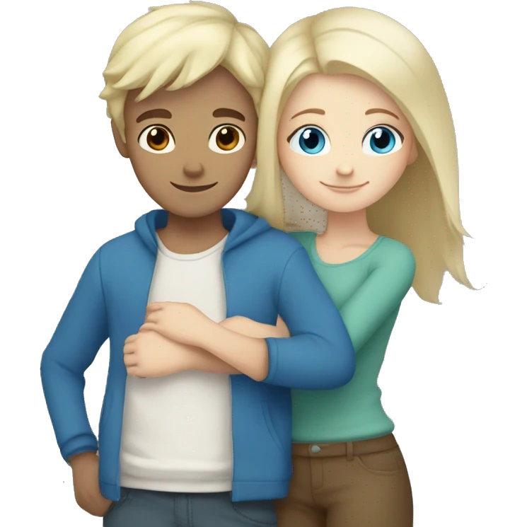 White blonde boy blue eyes hugging white brown haired girl emoji