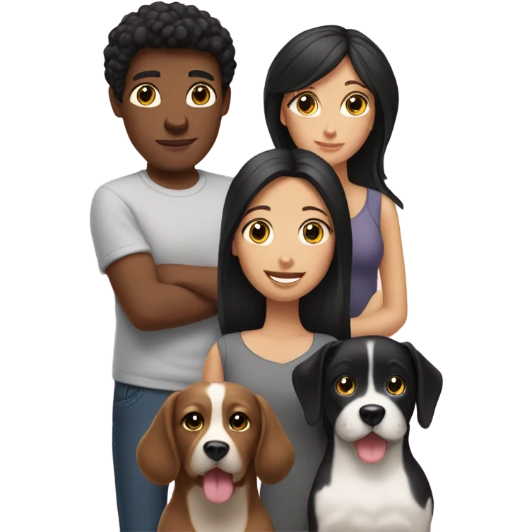 2 white girls family with black hair, with 1 dog emoji