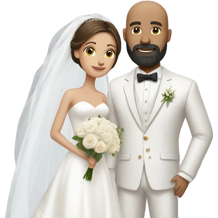 bride with long brown hair and bald dark bearded groom with white suit emoji