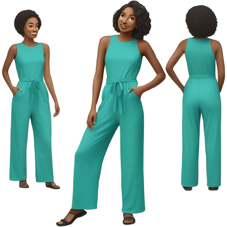 Create an emoji of a turquoise jumpsuit with adjustable waist and wide legs. The jumpsuit should have a modern, stylish design, with vibrant turquoise color and eco-friendly materials like organic cotton emoji