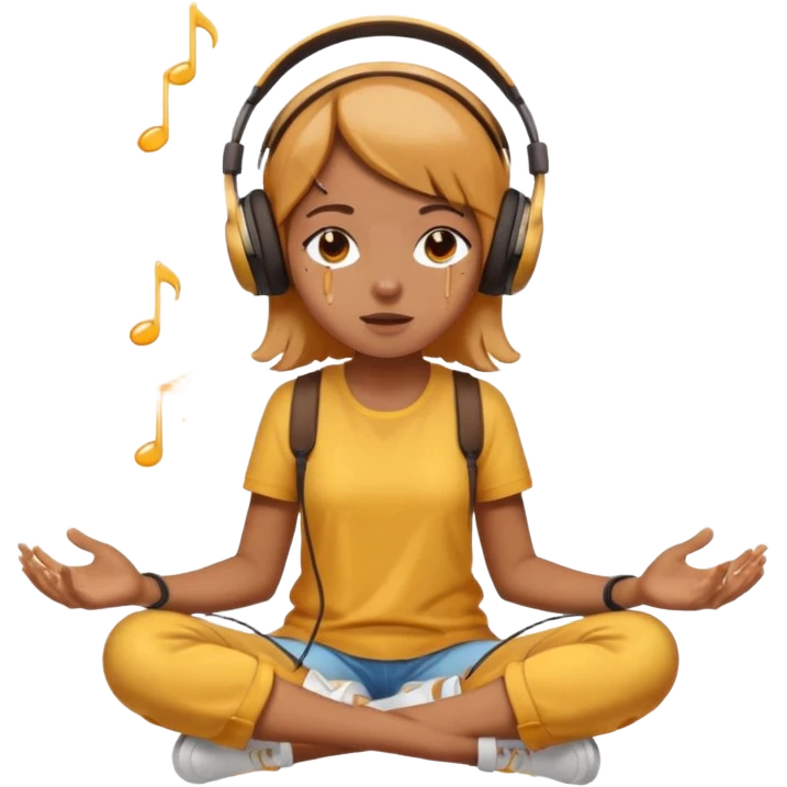 This girl(🧘🏻‍♀️) is sitting cross-legged in a meditation pose, wearing headphones(🎧) and listening to music. The song is so good that honey is dripping from her ears, and her expression is completely dazed because she’s enjoying the music so much. emoji