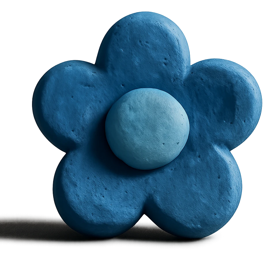 blue flower-shaped candy, isolated on a transparent background, claymation style emoji
