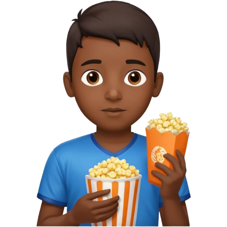 an indian boy wearing indian cricket jersey and eating popcorn emoji