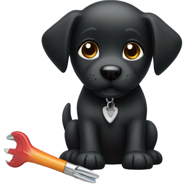 black dog puppy with cheer up tools emoji