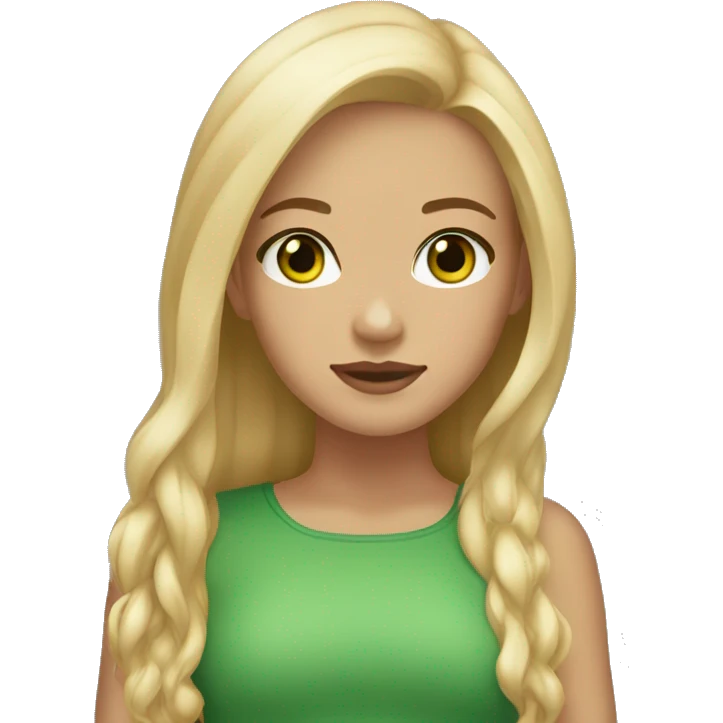 Girl light skin , green eyes, blonde- brown hair , long emoji