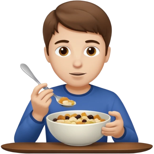 white man, brown hair, eating with a bowl emoji