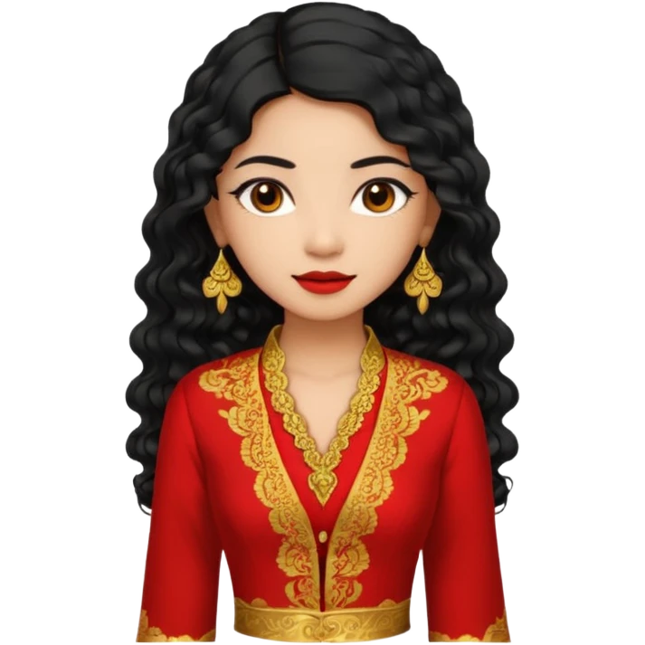 Indonesian girl, java girl with long curly hair, wear kebaya, big boobs emoji