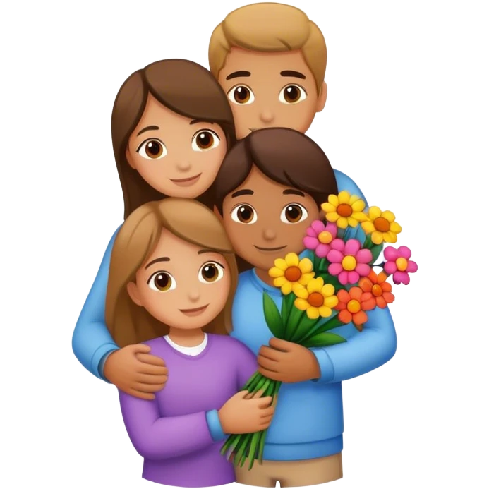 Guy holding flowers and girls hugging him emoji