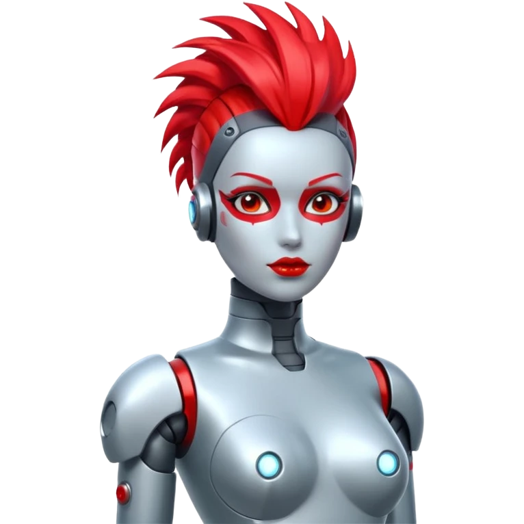 Sexy reflective glass face dronification robot girl with a red mohawk full body pinup pose  emoji