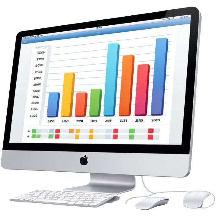 iMac computer with bar charts on the screen emoji