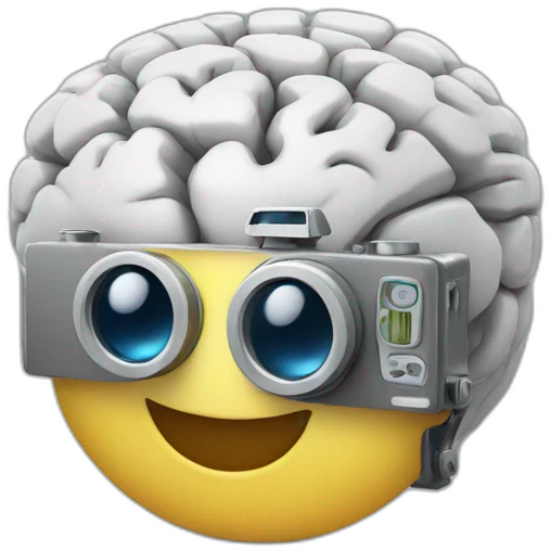 Happy Camera with a brain emoji