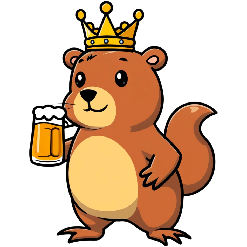 beaver with a crown on her head and a glass of beer in her hands emoji