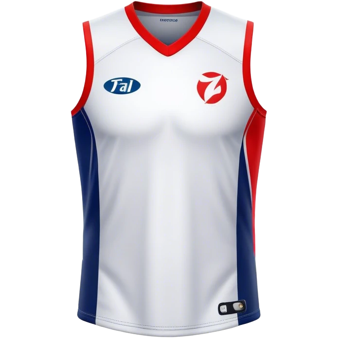 Cinematic Realistic image of an AFL jersey rendered in vibrant team colors with detailed fabric textures and dynamic creases, illuminated by bold, stadium lighting that accentuates its sporty character emoji