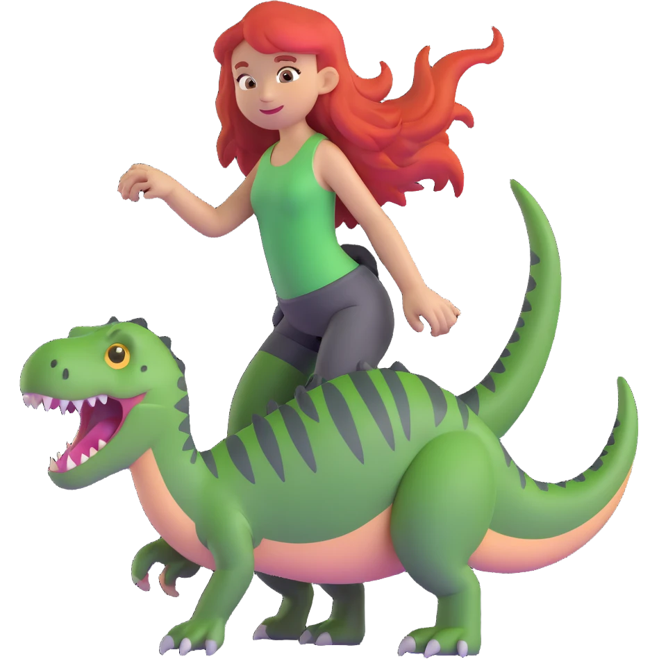 red-haired girl with a dinosaur tail and paws emoji