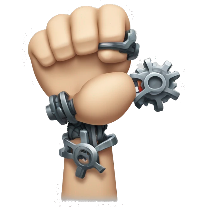 Cyborg arm only flexing bicep and forearm with gears and shocks emoji