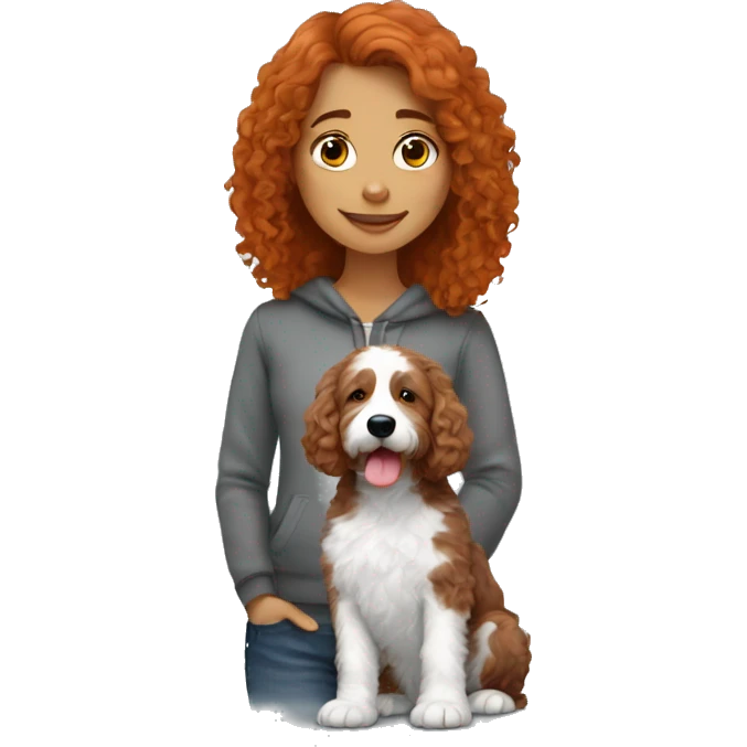 redhead girl with grey bernedoodle emoji