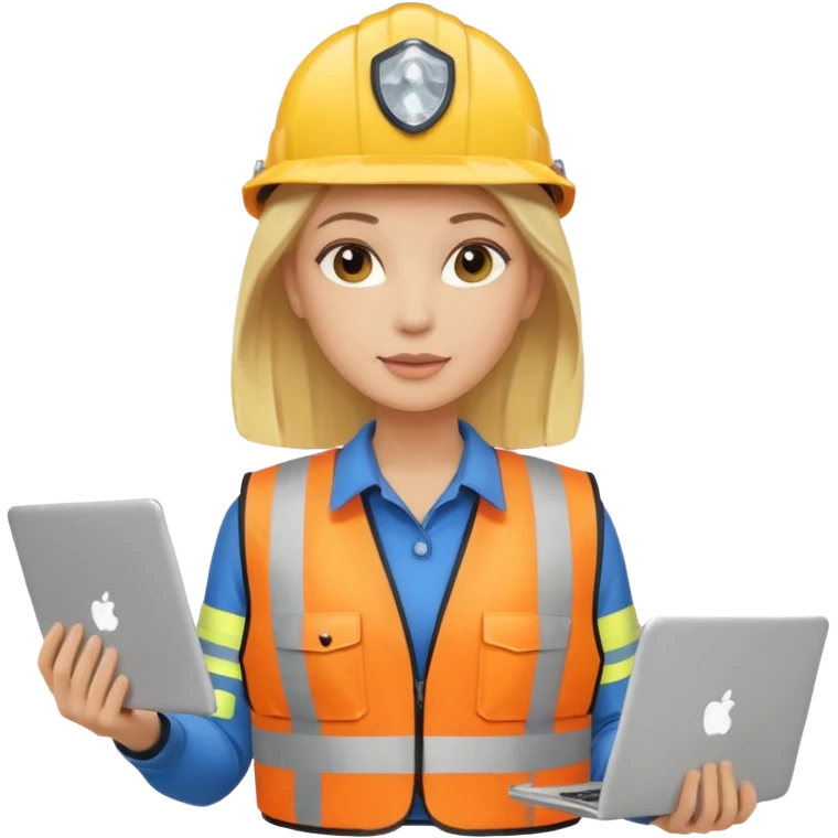 сделай специалиста по охране труда, светловолосую девушку с ноутбуком в руках emoji